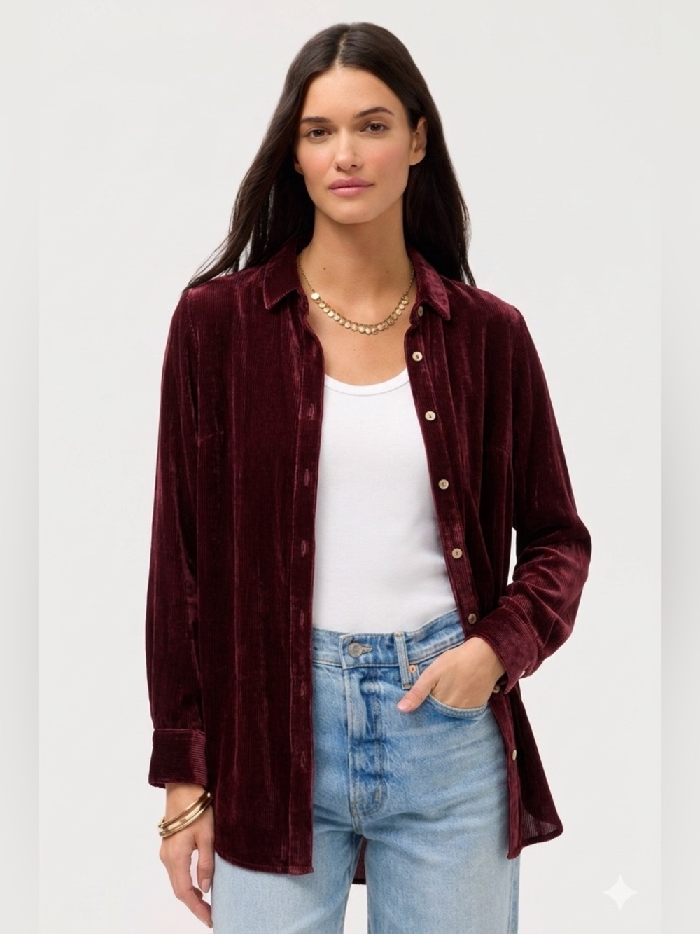 Johnny Was Silk-Blend Velvet Tunic Shirt Size S